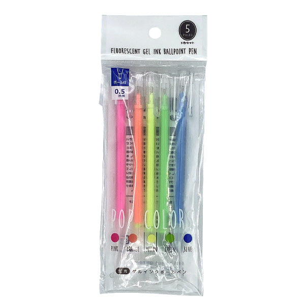 Fluorescent Gel Ink Ballpoint Pen - Pop Color / 5P