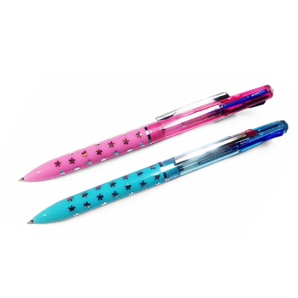 3-core, 3-color oil-based ballpoint pen with crystal mascot, 2 pieces